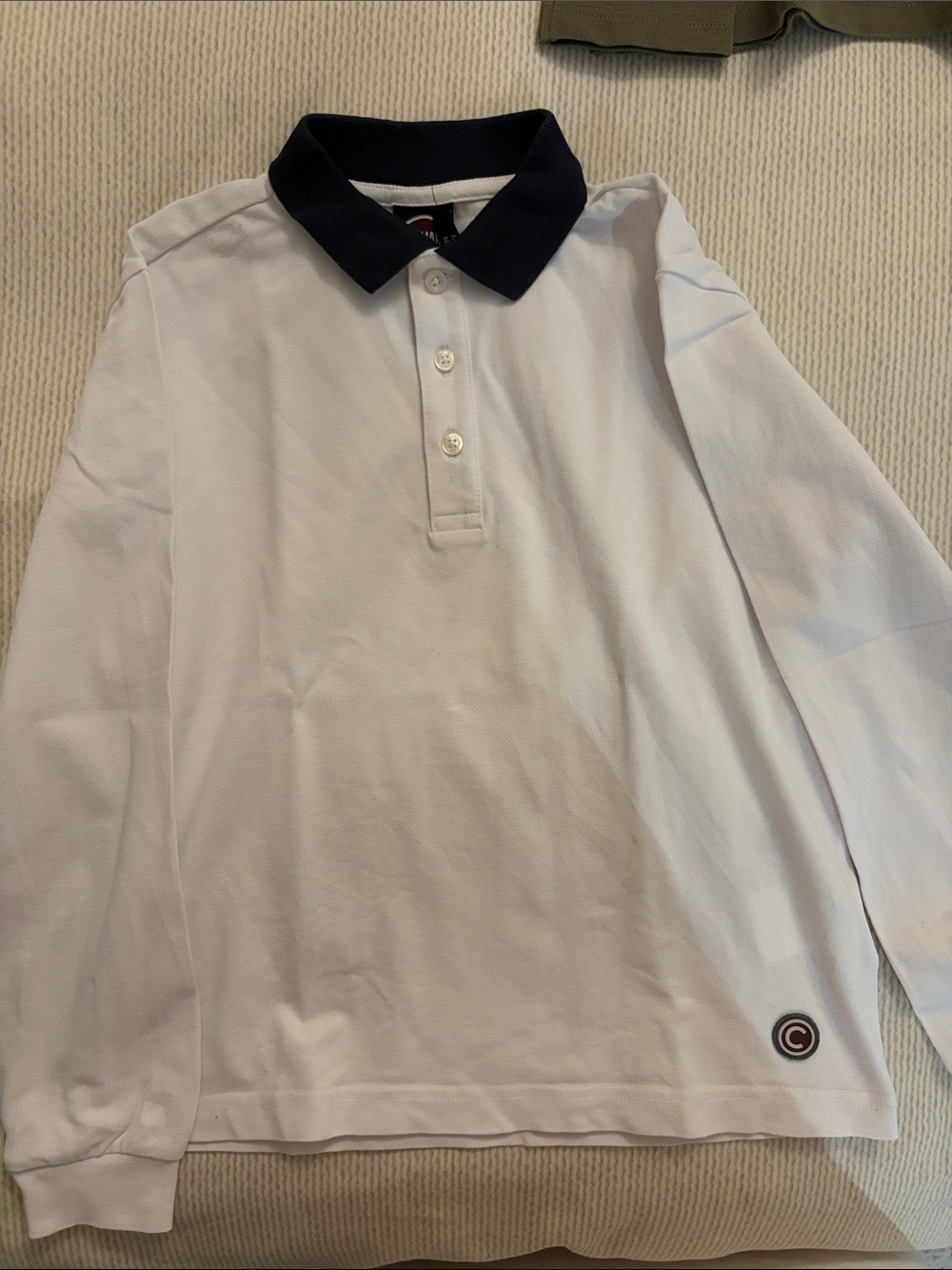 COLMAR Kids Long-Sleeve White Polo with Navy Collar